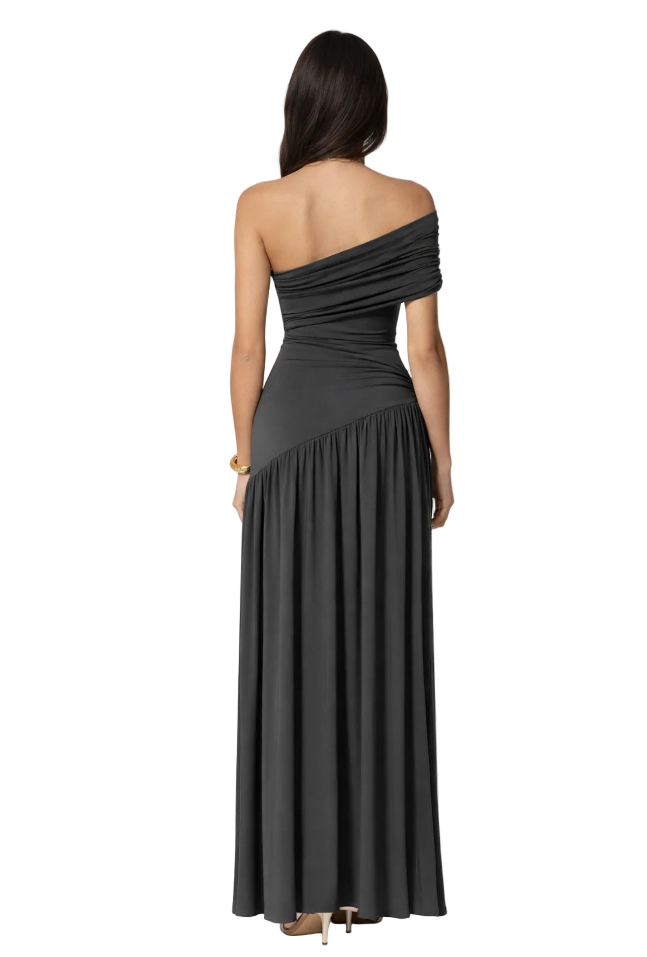 One-shoulder split maxi dress grey