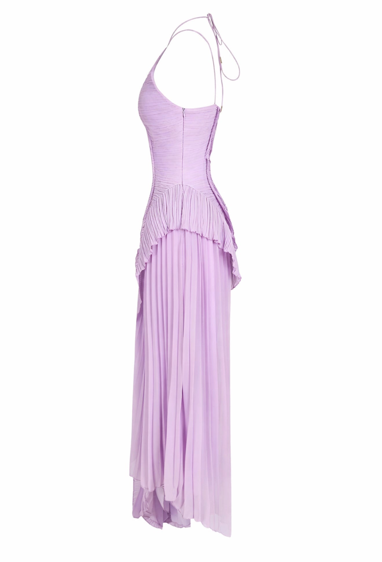 Elegant ruffled halter maxi wedding dress purple