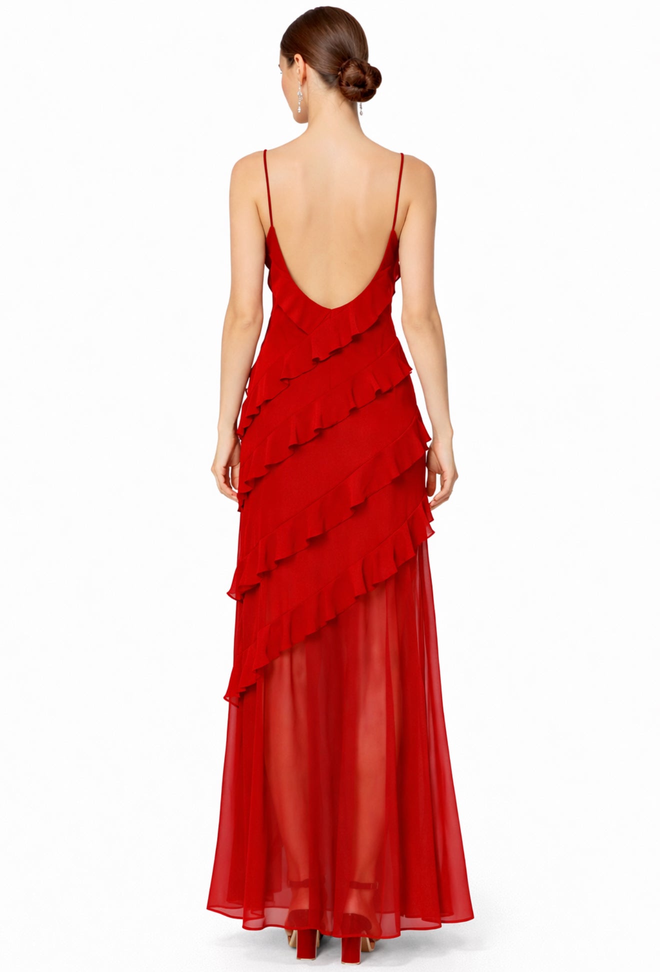 Red ruffled evening gown summer dress