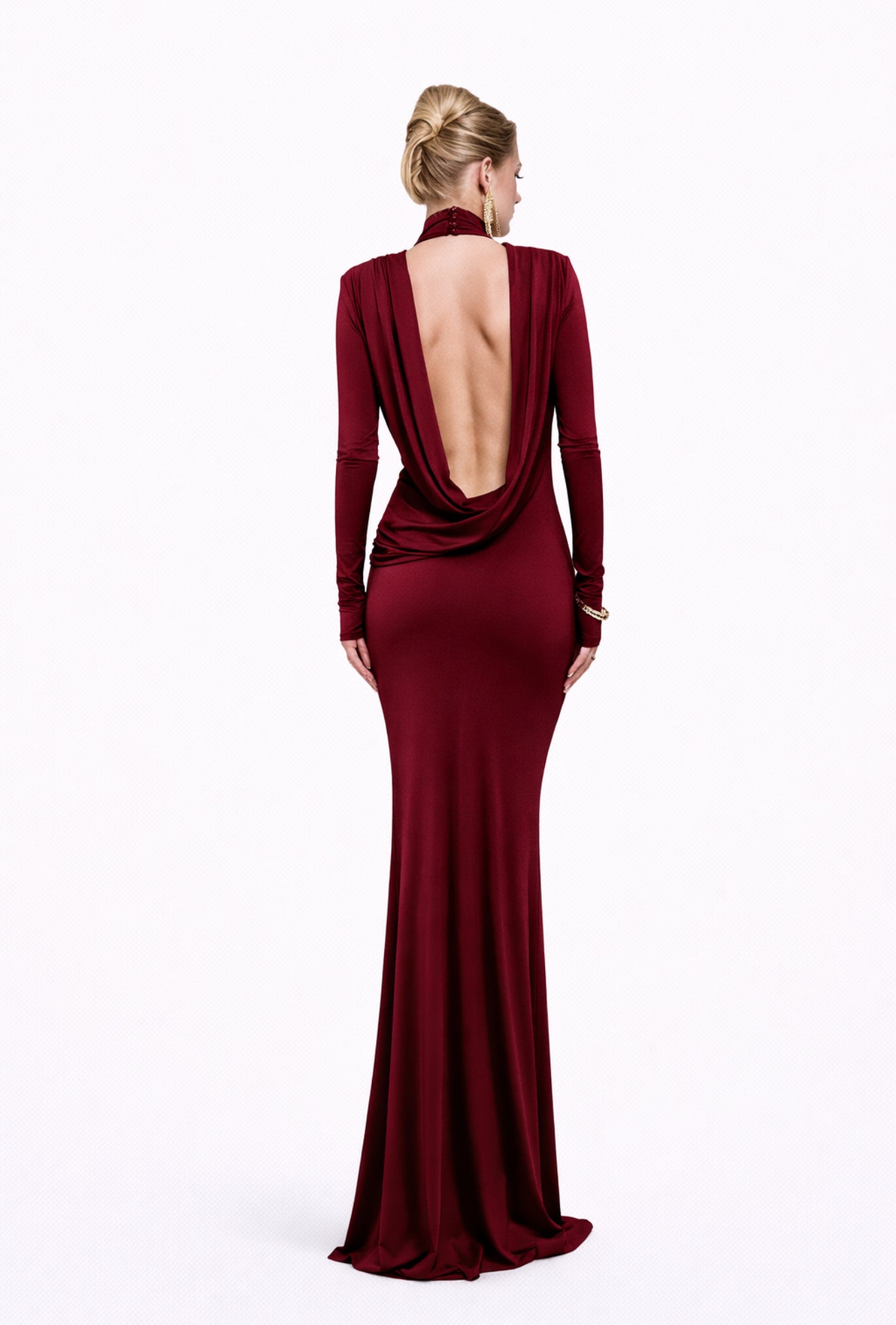Open back fitted dress gown red