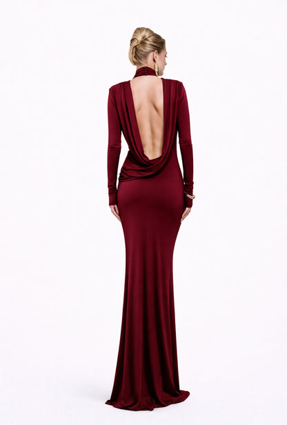 Open back fitted dress gown red