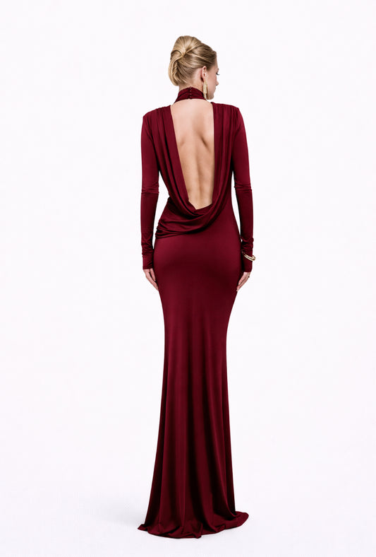 Open back fitted dress gown red