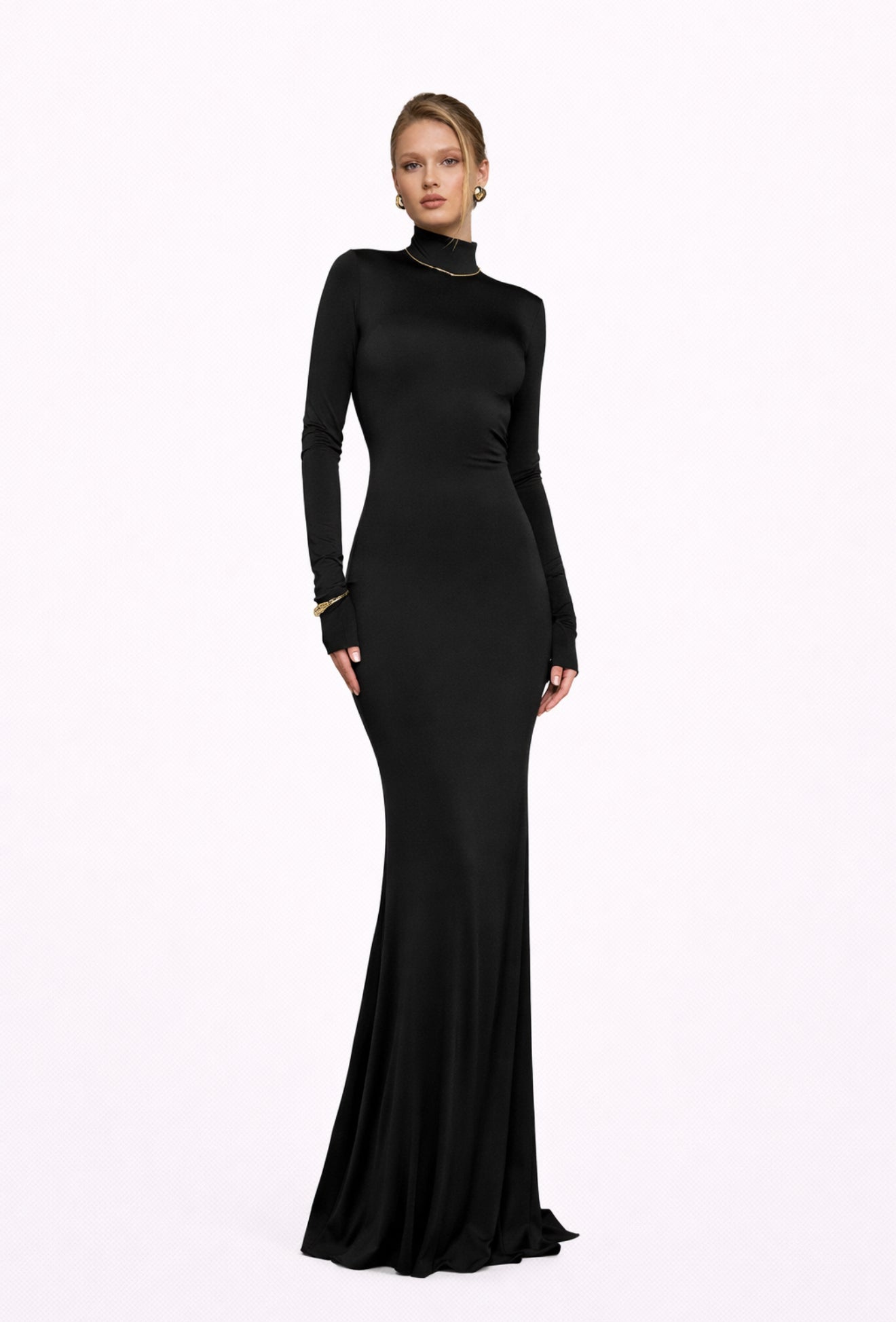 Open back fitted dress gown black