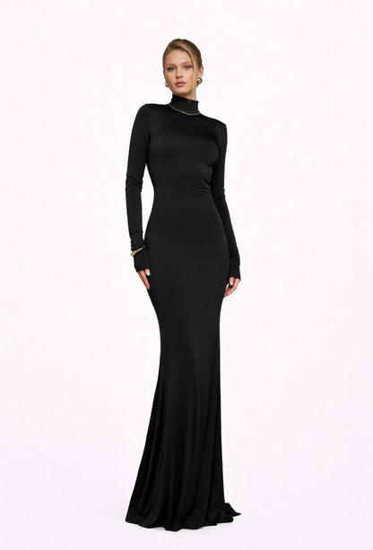 Open back fitted dress gown black