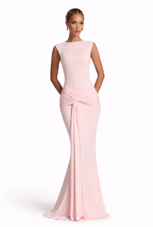 Open back body con sleeveless maxi dress pink