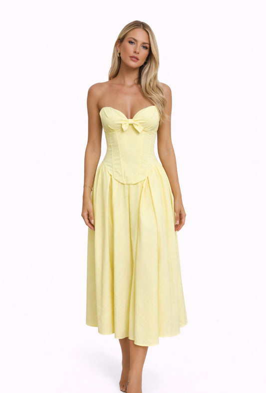 Strapless yellow  midi dress 