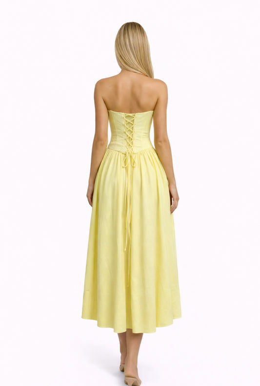 Strapless yellow  midi dress 