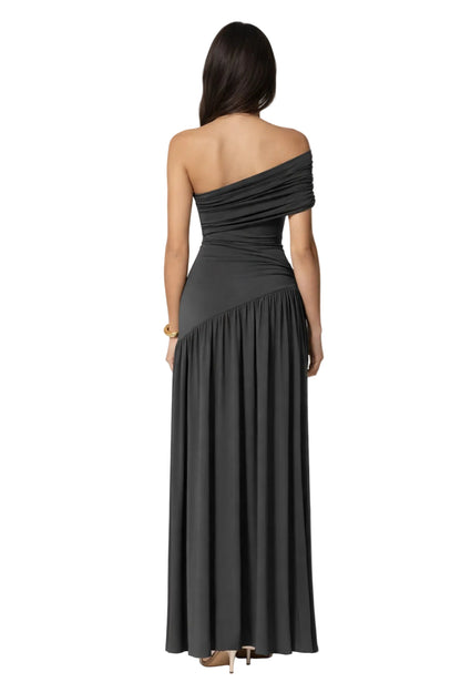 One-shoulder split maxi dress grey