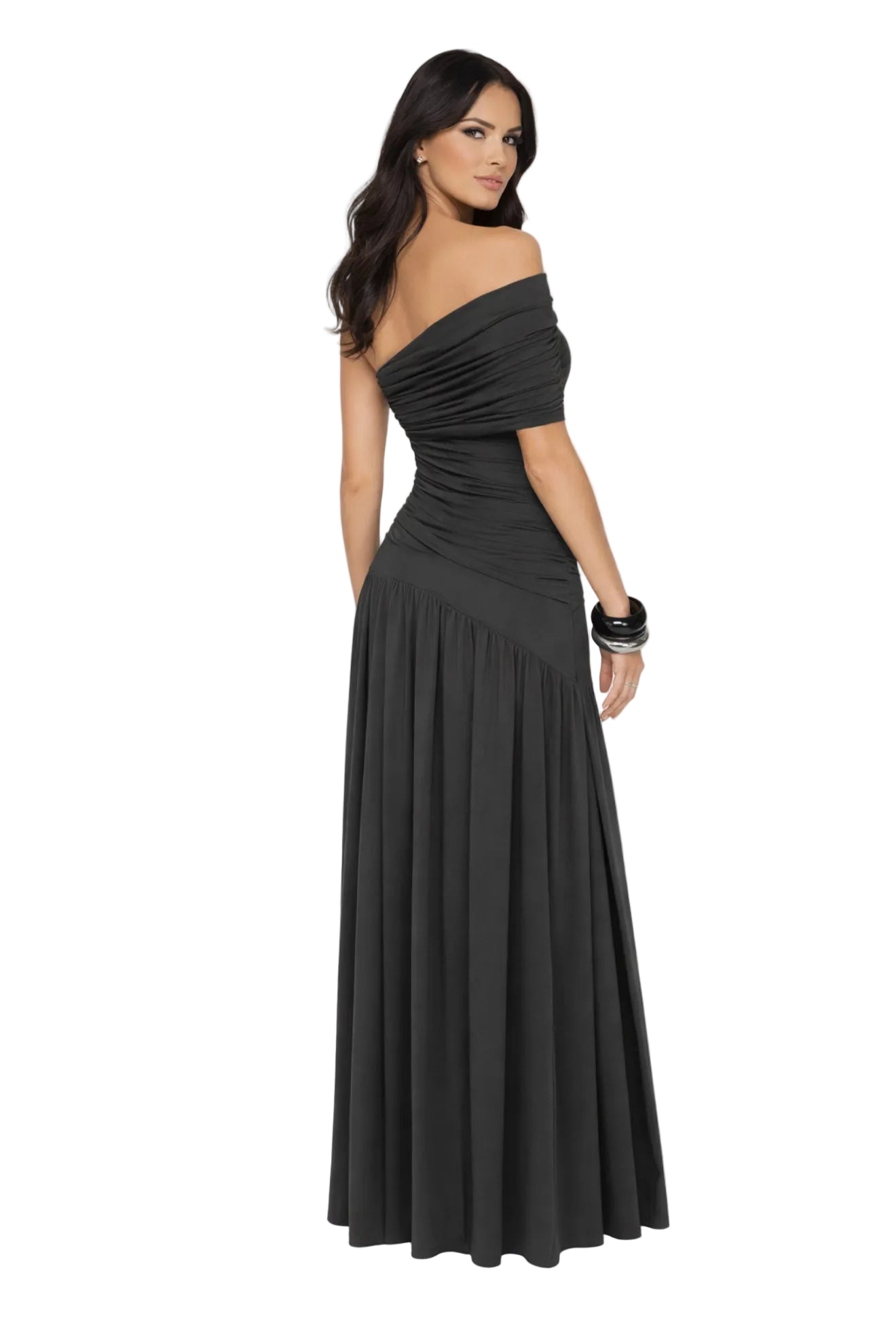 One-shoulder split maxi dress grey
