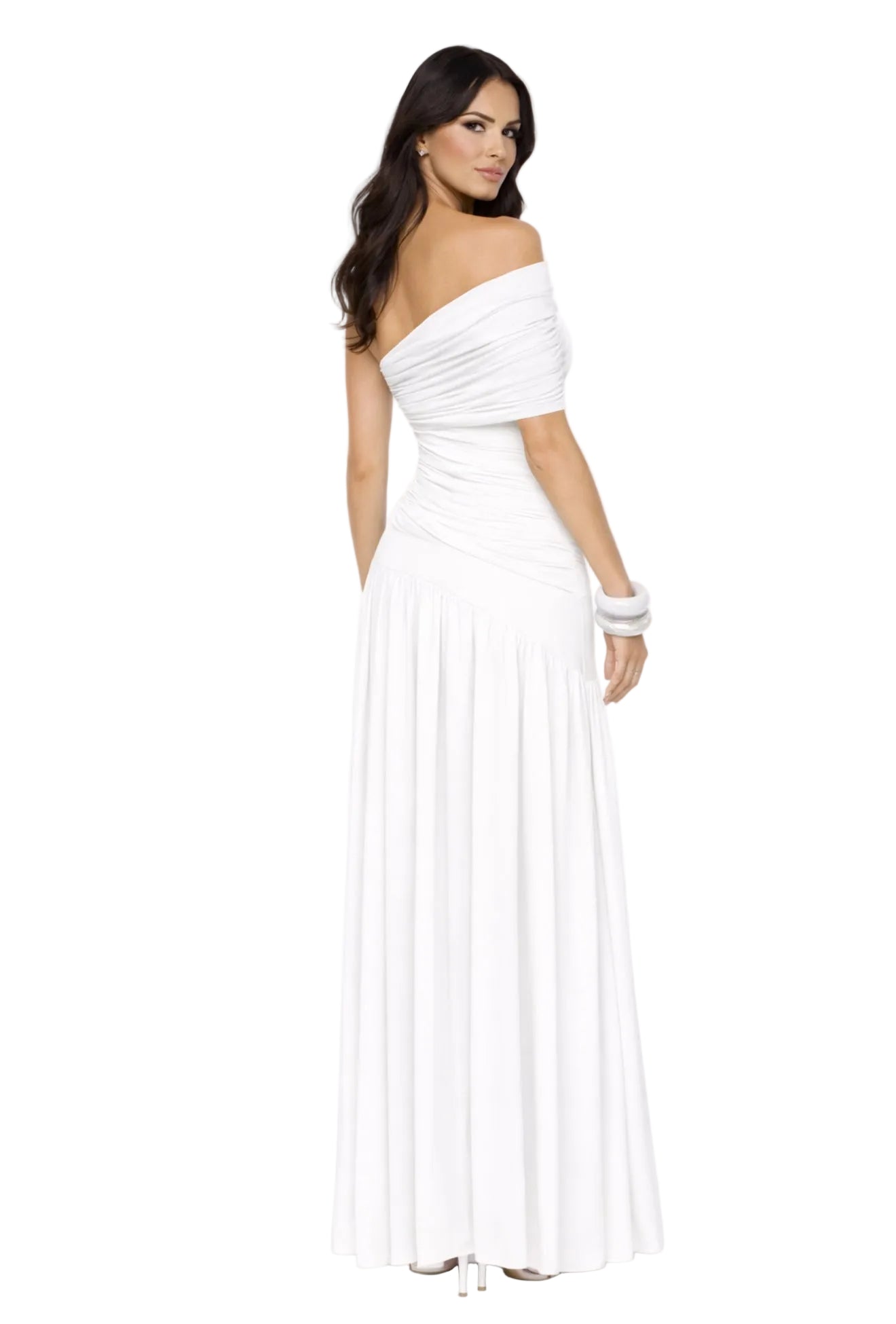 One-shoulder split maxi dress white