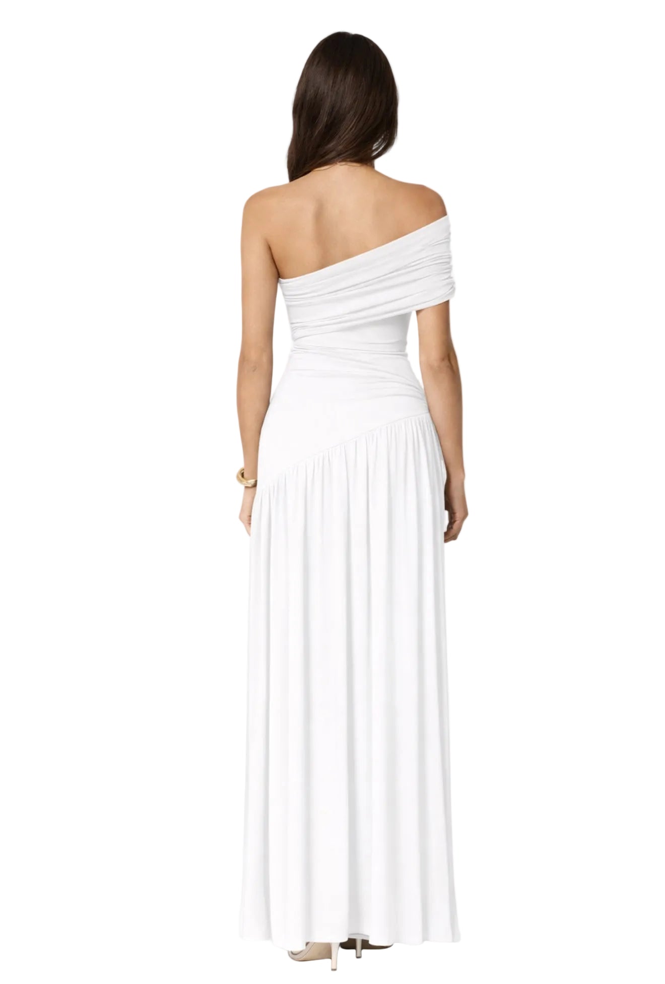 One-shoulder split maxi dress white