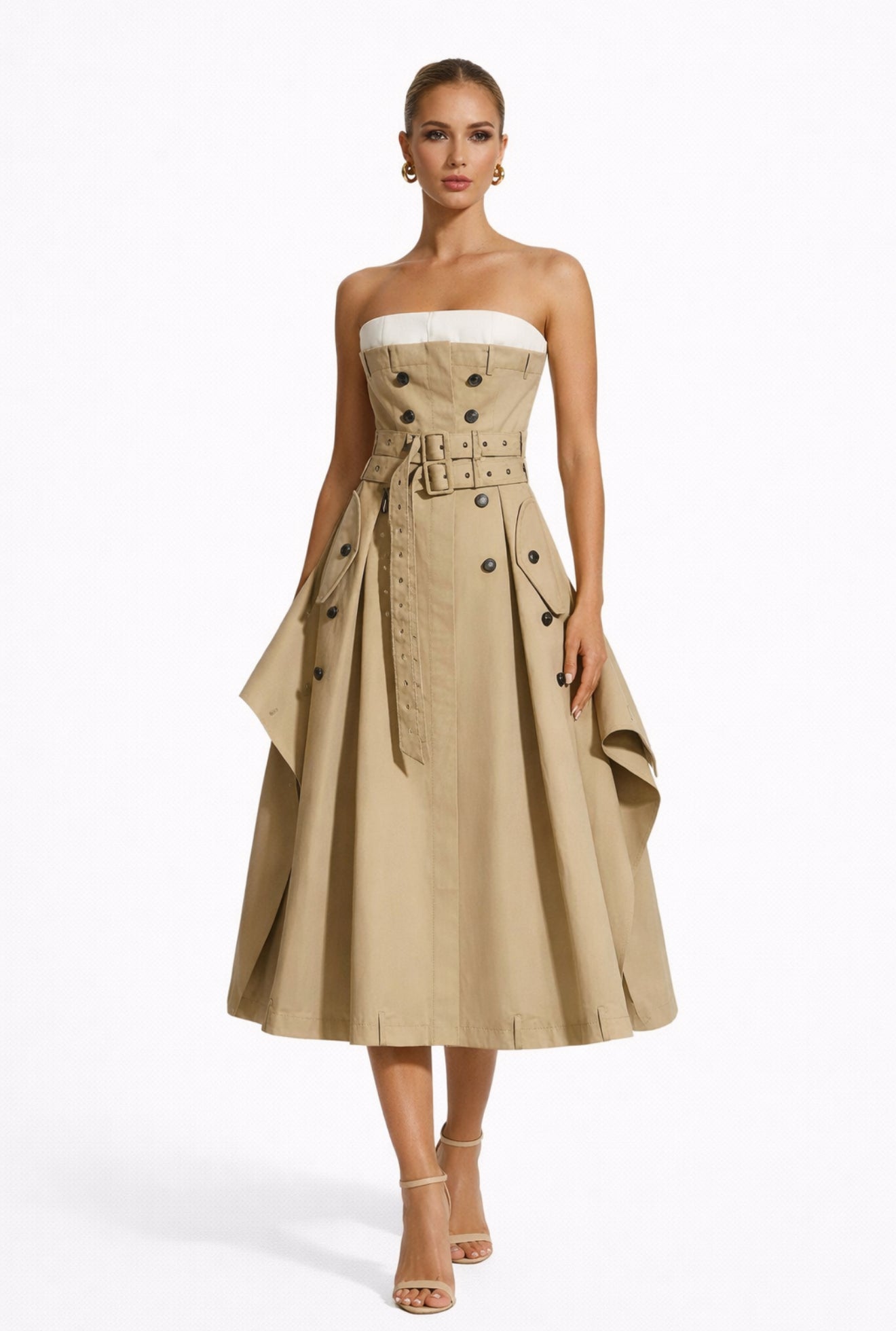 Trench strapless midi dress
