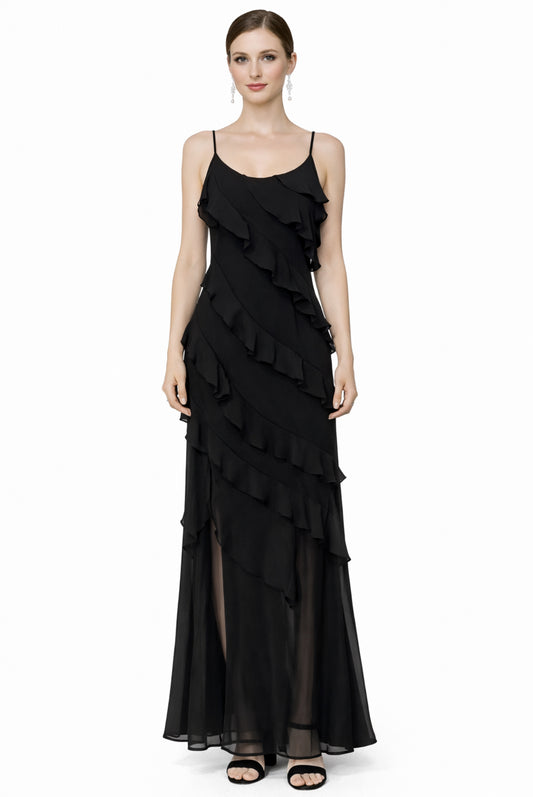 Black ruffled evening gown summer dress