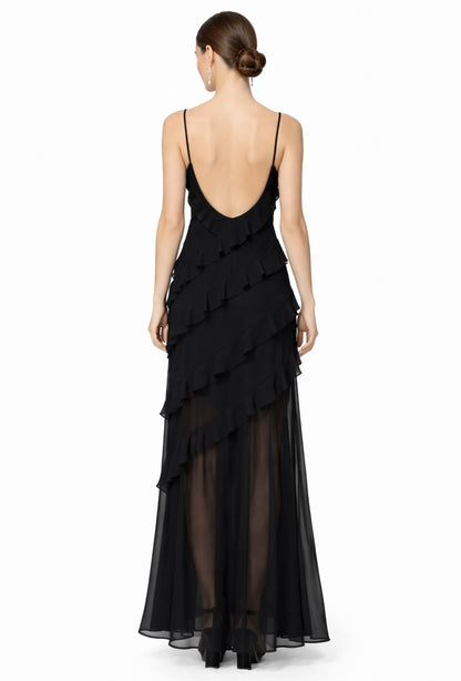 Black ruffled evening gown summer dress