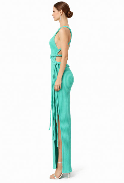 Twisted halter knit beach dress