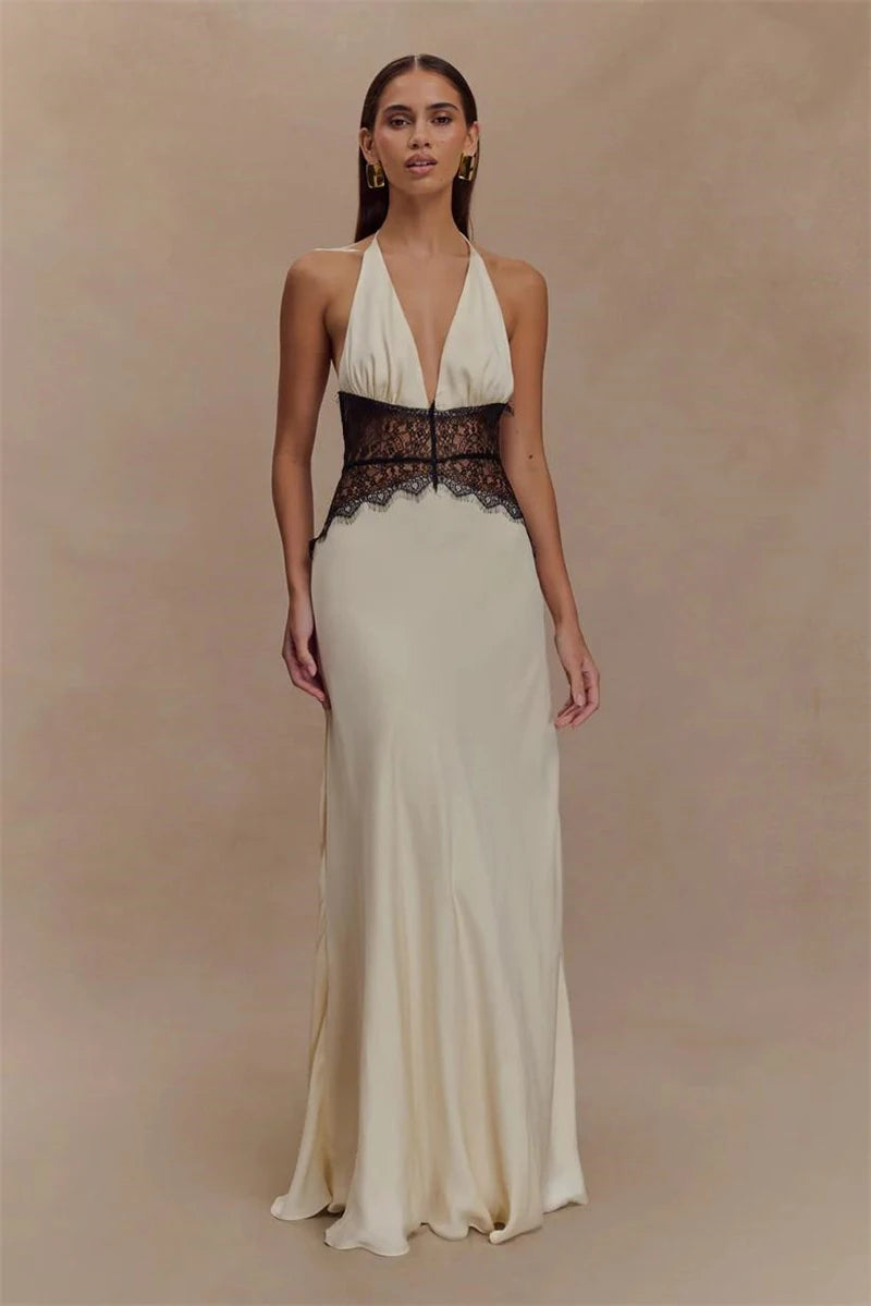 Elegant backless lace maxi dress