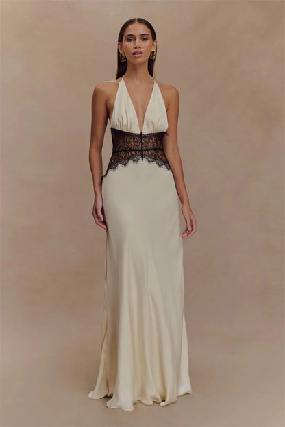 Elegant backless lace maxi dress
