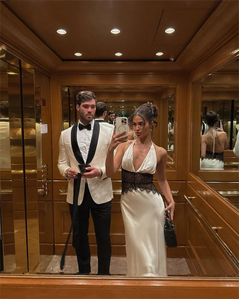 Elegant backless lace maxi dress