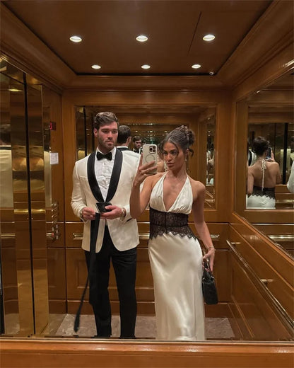 Elegant backless lace maxi dress