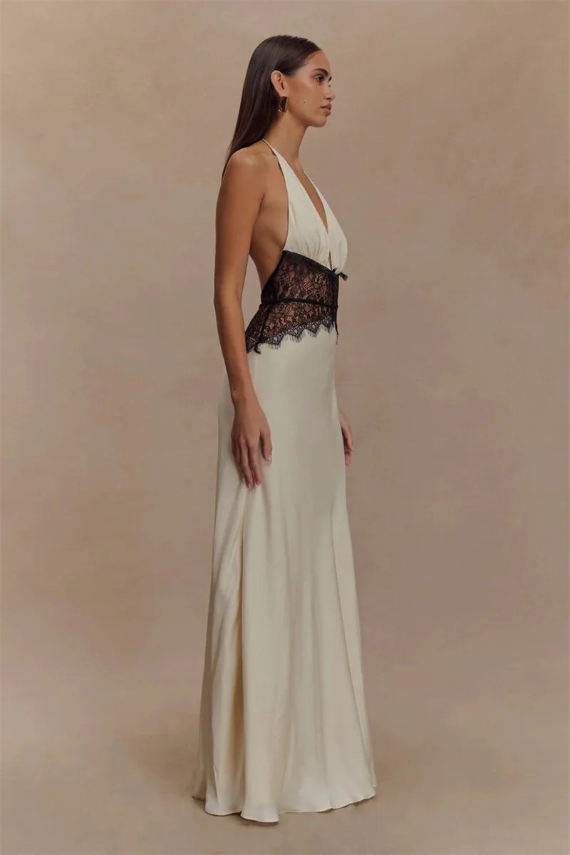 Elegant backless lace maxi dress
