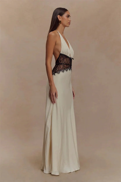 Elegant backless lace maxi dress