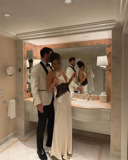 Elegant backless lace maxi dress