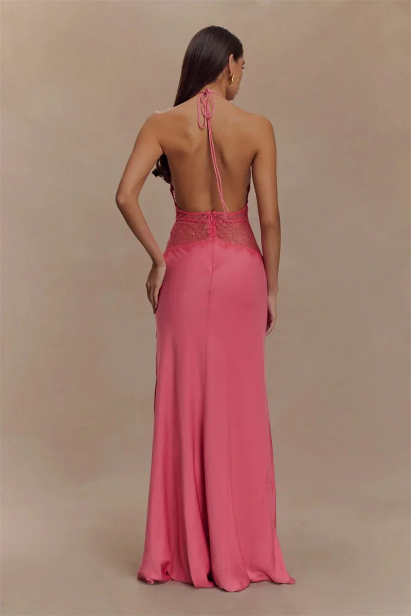 Elegant backless lace maxi dress