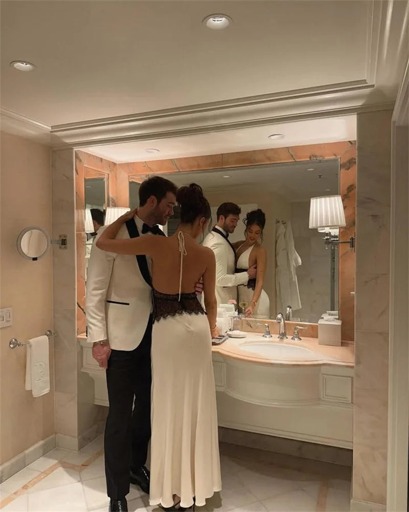 Elegant backless lace maxi dress