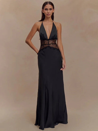 Elegant backless lace maxi dress