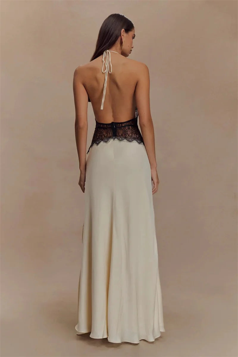 Elegant backless lace maxi dress