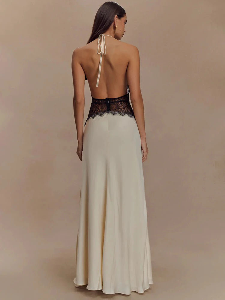 Elegant backless lace maxi dress