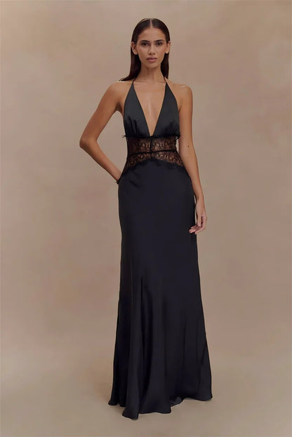 Elegant backless lace maxi dress