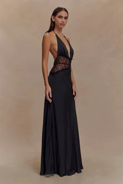Elegant backless lace maxi dress