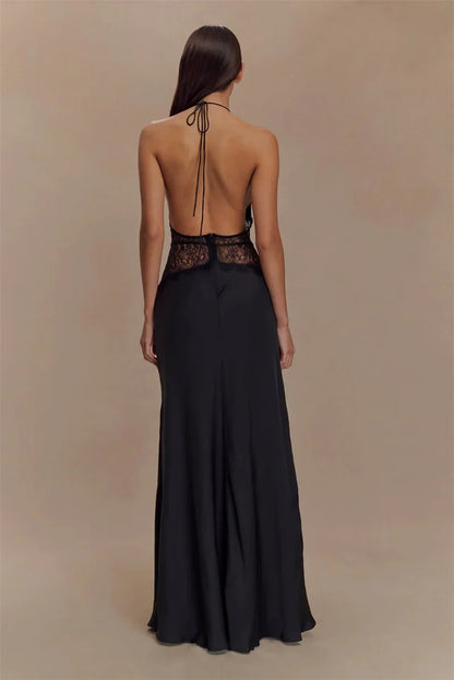 Elegant backless lace maxi dress